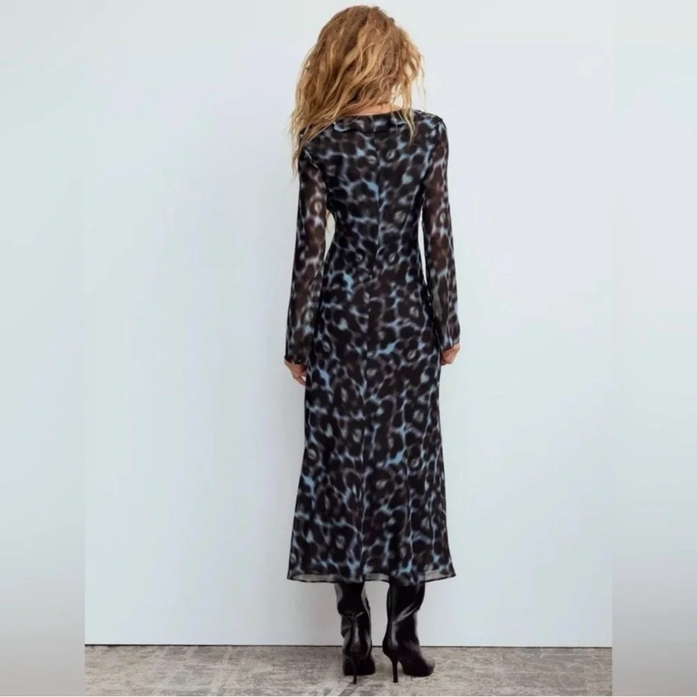 Zara Black and Blue Leopard-Print Maxi Dress - Picture 2 of 4